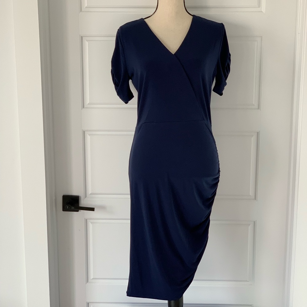 MKSSND Michael Kors Side Scrunched Navy Dress